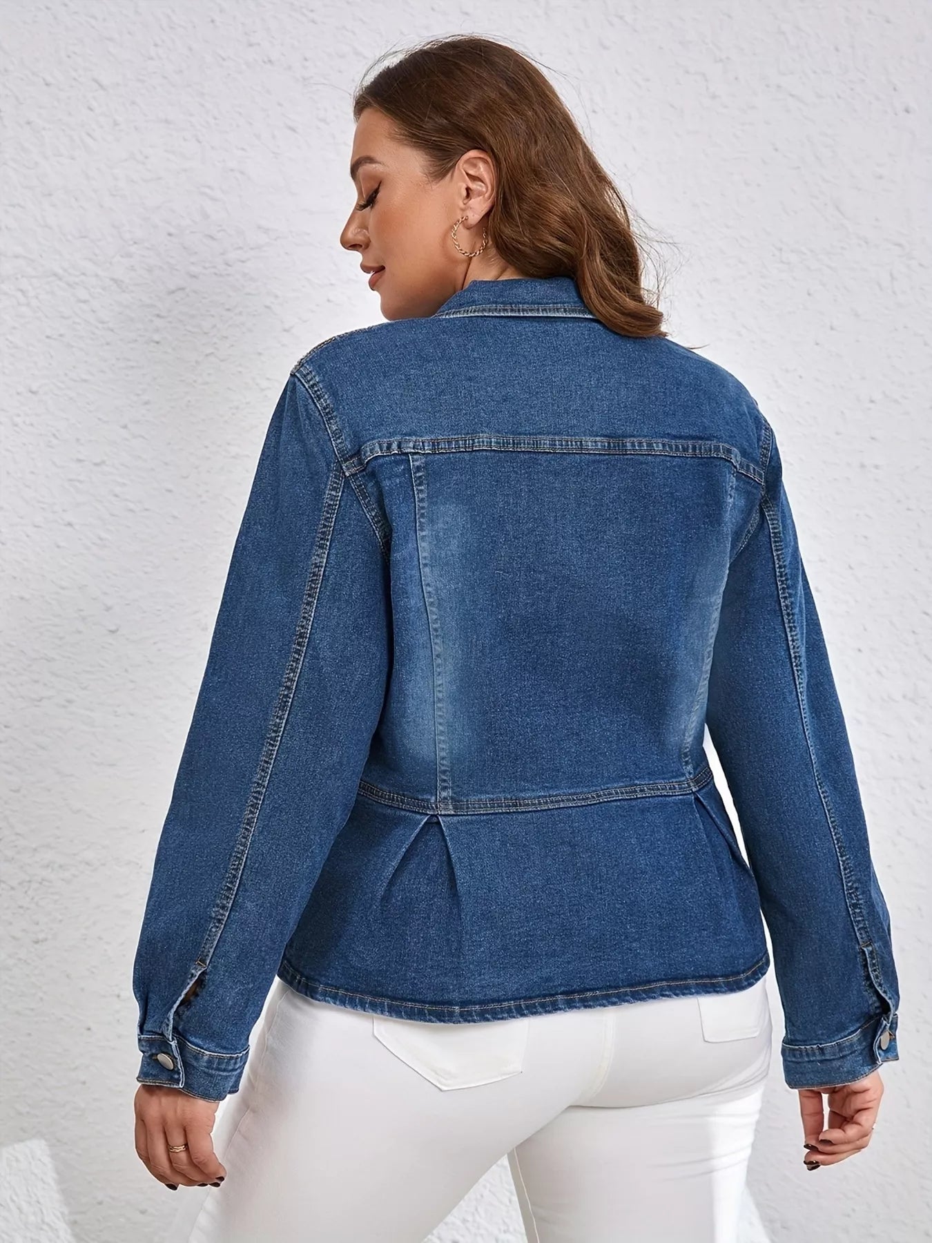 Plus Size Button-Up Peplum Denim Jacket See size chart under “more details” The Fashion Celestial