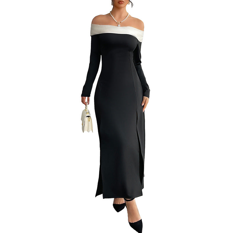 Female One Shoulder Patchwork Slim Long Dress Grayceful LLC