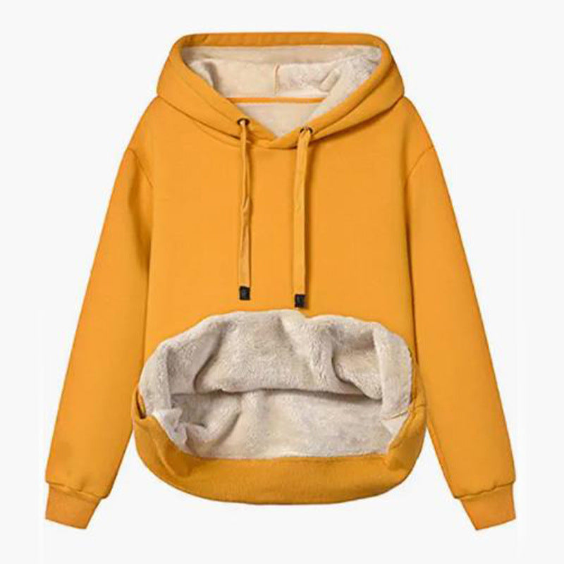 Autumn And Winter Warm Lamb Fleece Pocket Hooded Sports Sweatshirt Jacket For Women See size chart under “more details” The Fashion Celestial