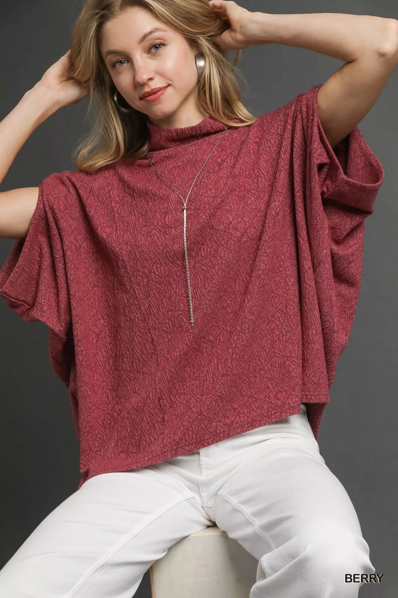Umgee Textured Mock Neck Relaxed Top FitiqueFit