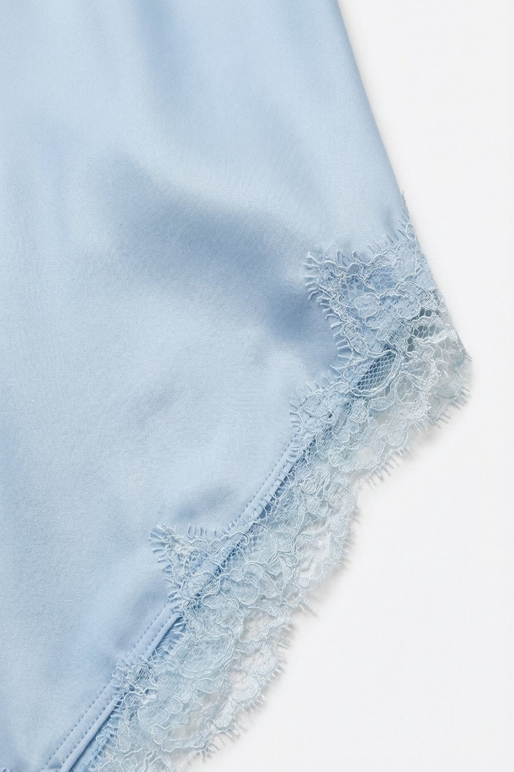 baby Blue Satin Asymmetric Lace Trim Skirt Q2store