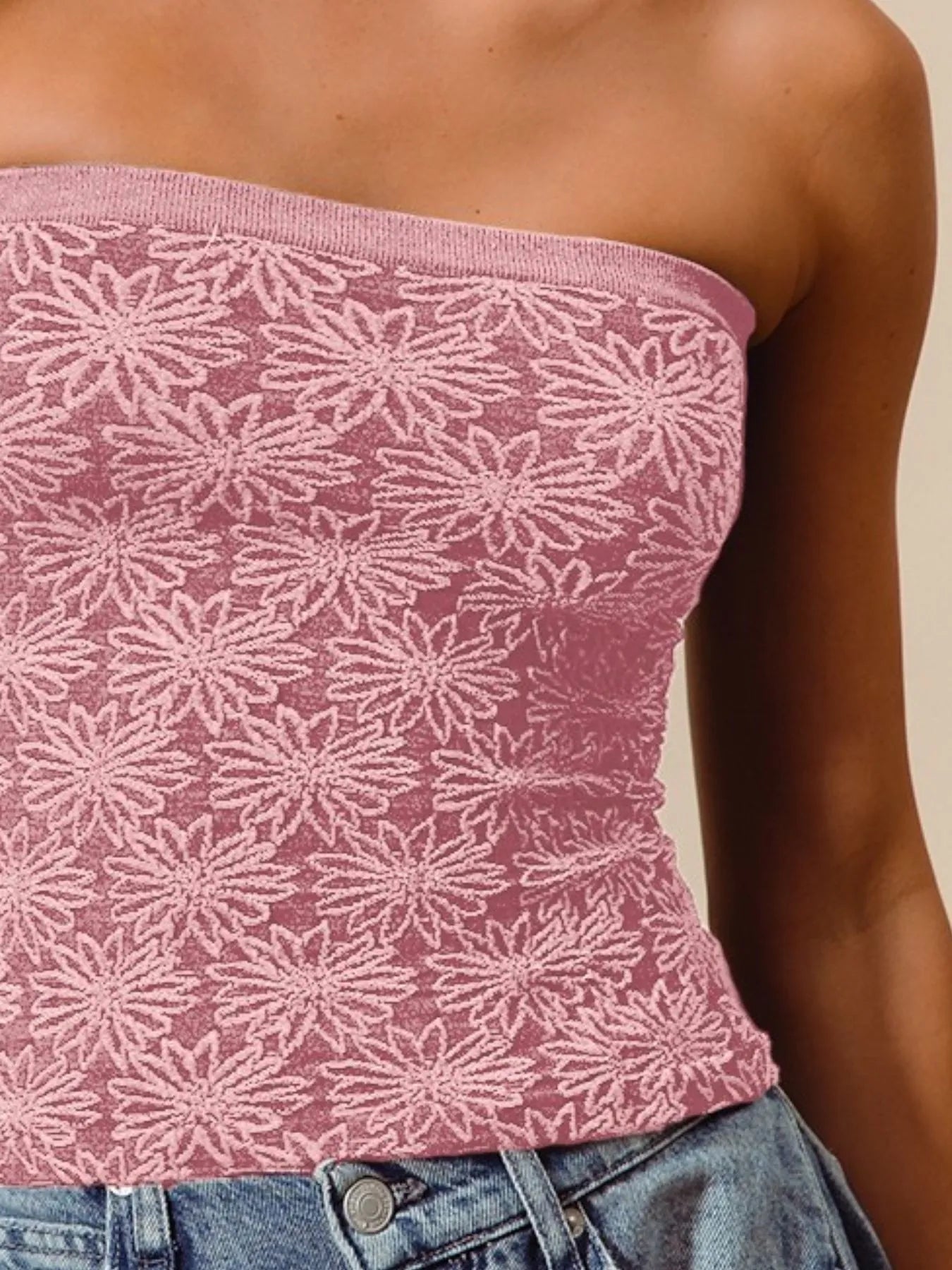 SO ME Jacquard Floral Two Tone Seamless Tube Top West2East Surf