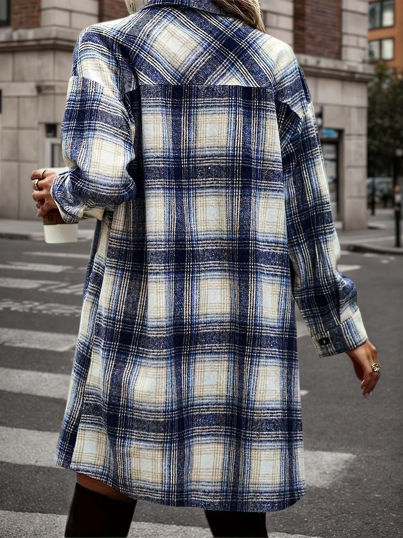 Women’s Plaid Shacket Set – Flannel Shirt Jacket & Distressed Denim Shorts FitiqueFit