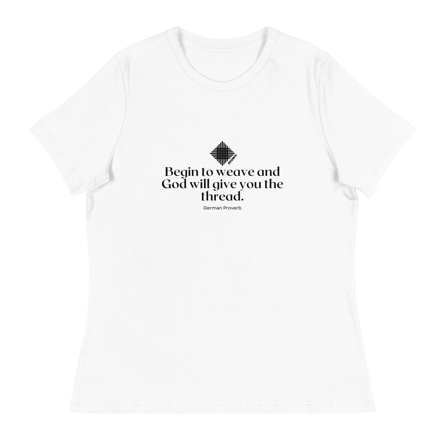 “Begin to Weave” Women’s Relaxed Fit T-Shirt – Designed by Nicole Snow Darn Good Yarn