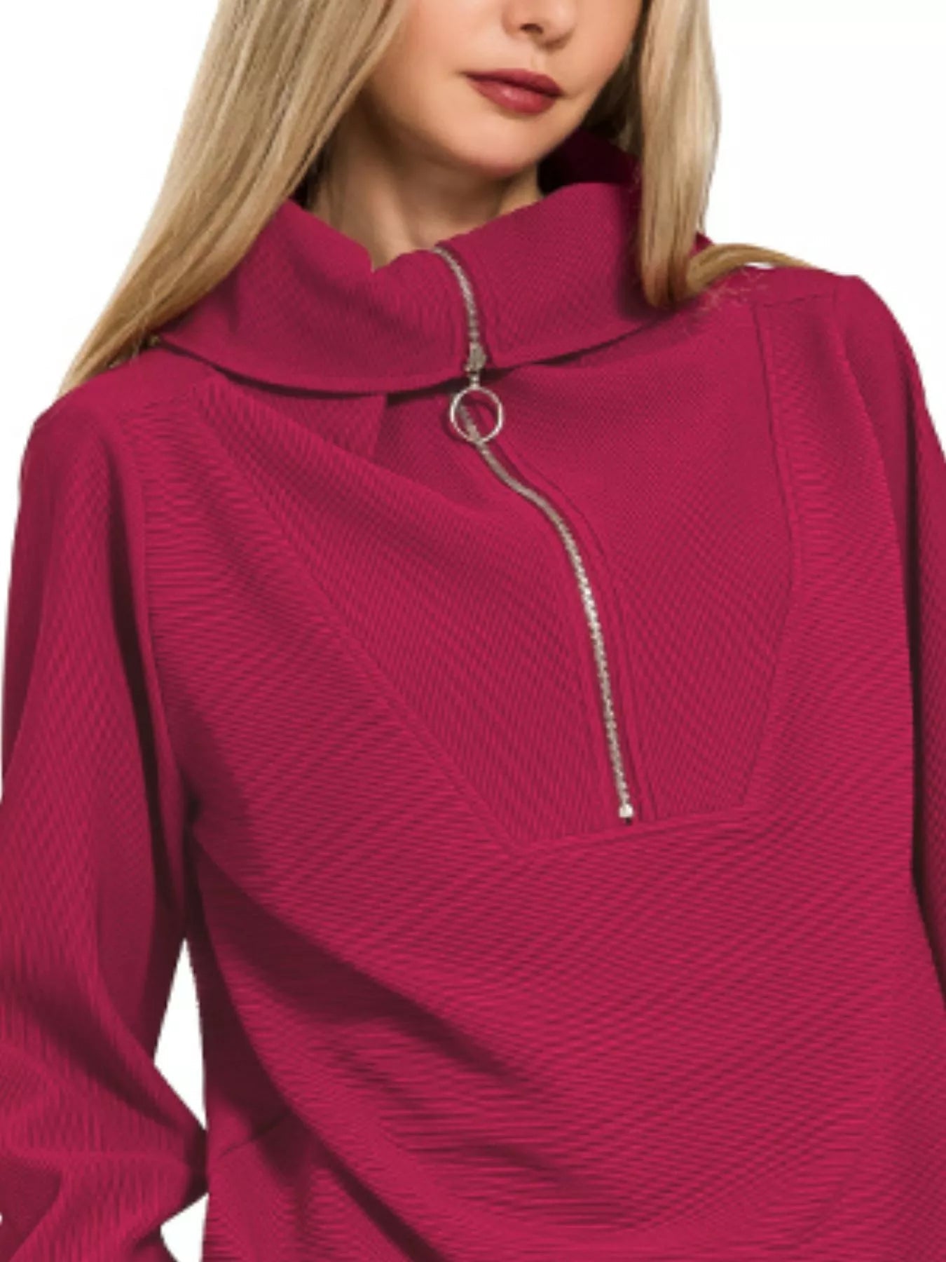 Zenana Ribbed High Neck Half Zip Pullover & Pants Set West2East Surf