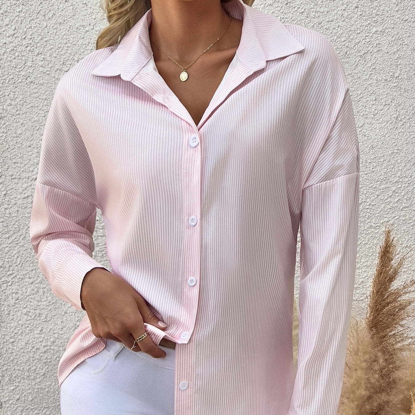 Women's Striped Lapel Long Sleeved Shirt Top FitiqueFit