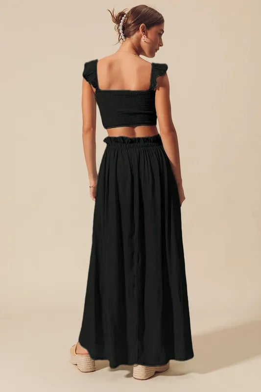 SO ME Smocked Top and Flowy Maxi Skirt Set West2East Surf