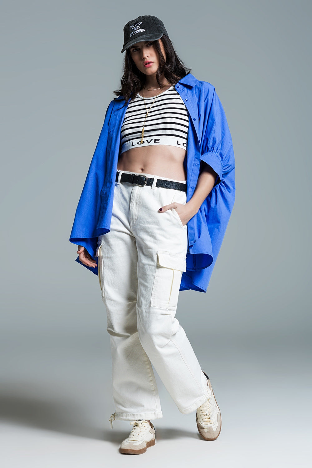 Blue oversized blouse with short sleeves Q2store