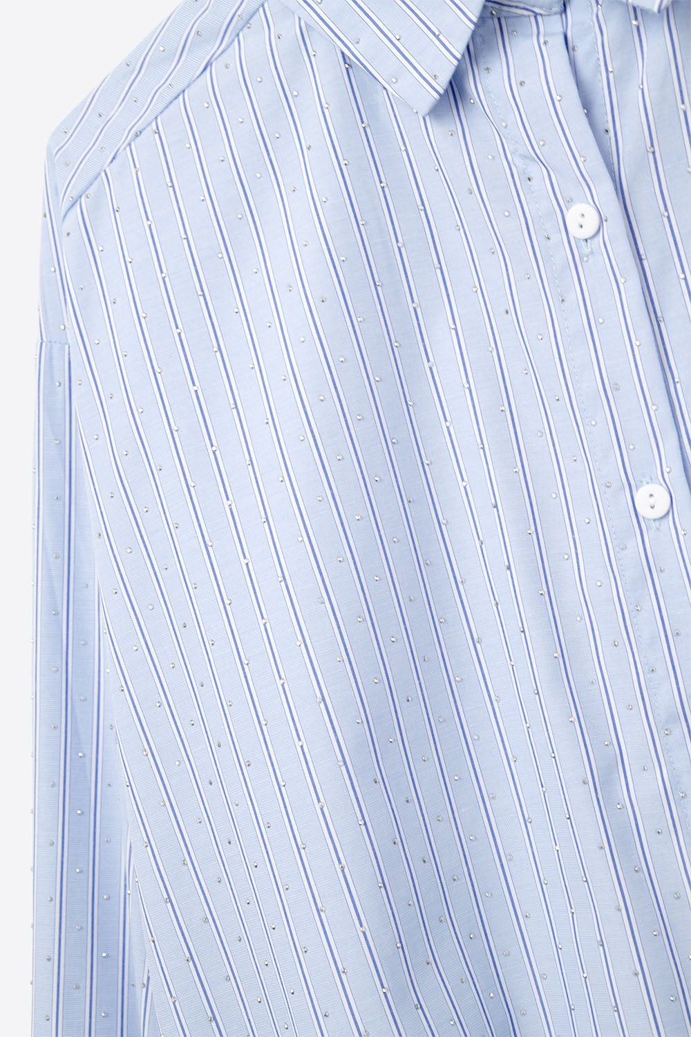 blue striped poplin shirt embellished with strass Q2store