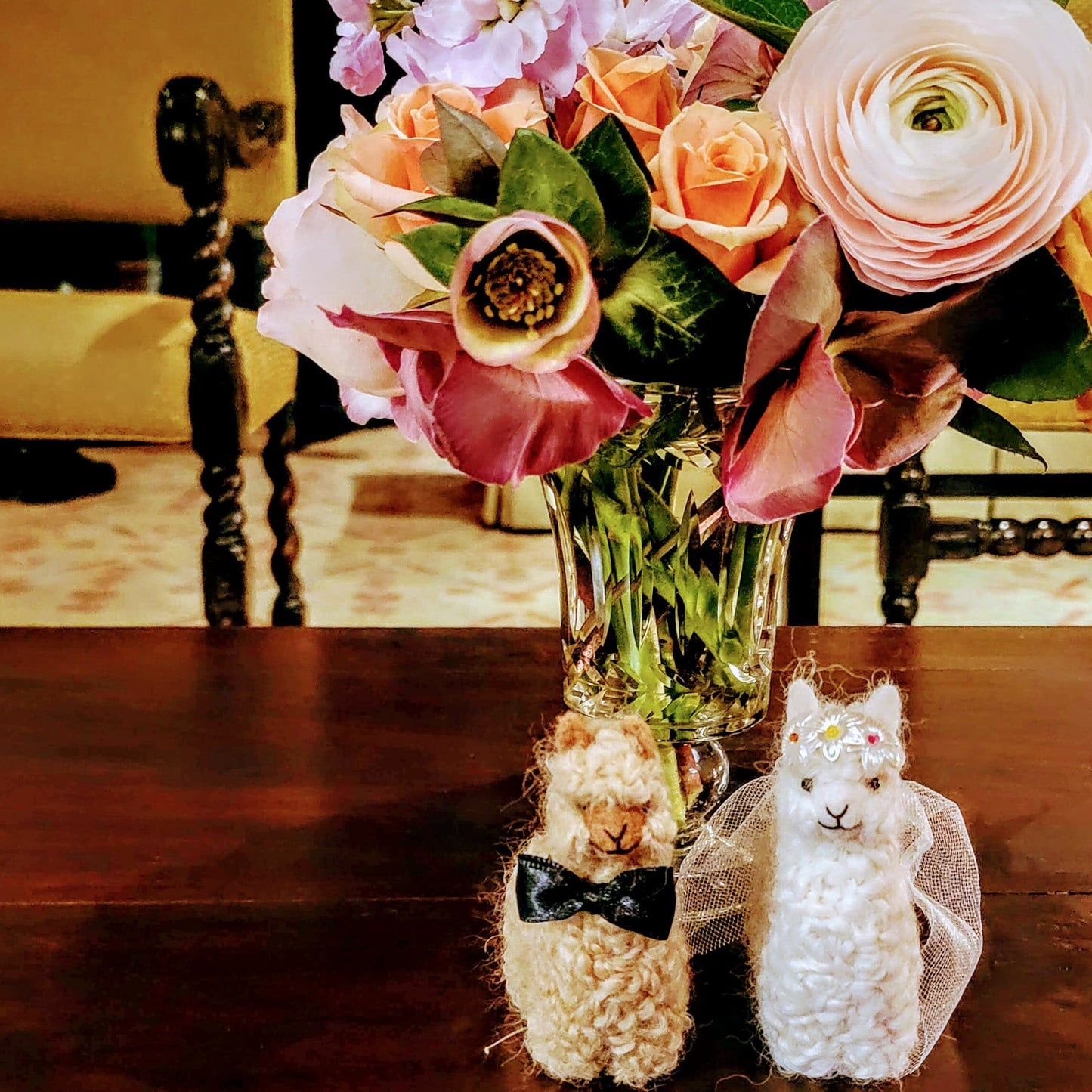 Bride and Groom Alpacadorable Hand Made Baby Alpaca Ornaments Alpaca Wedding Cake Topper Purely Alpaca