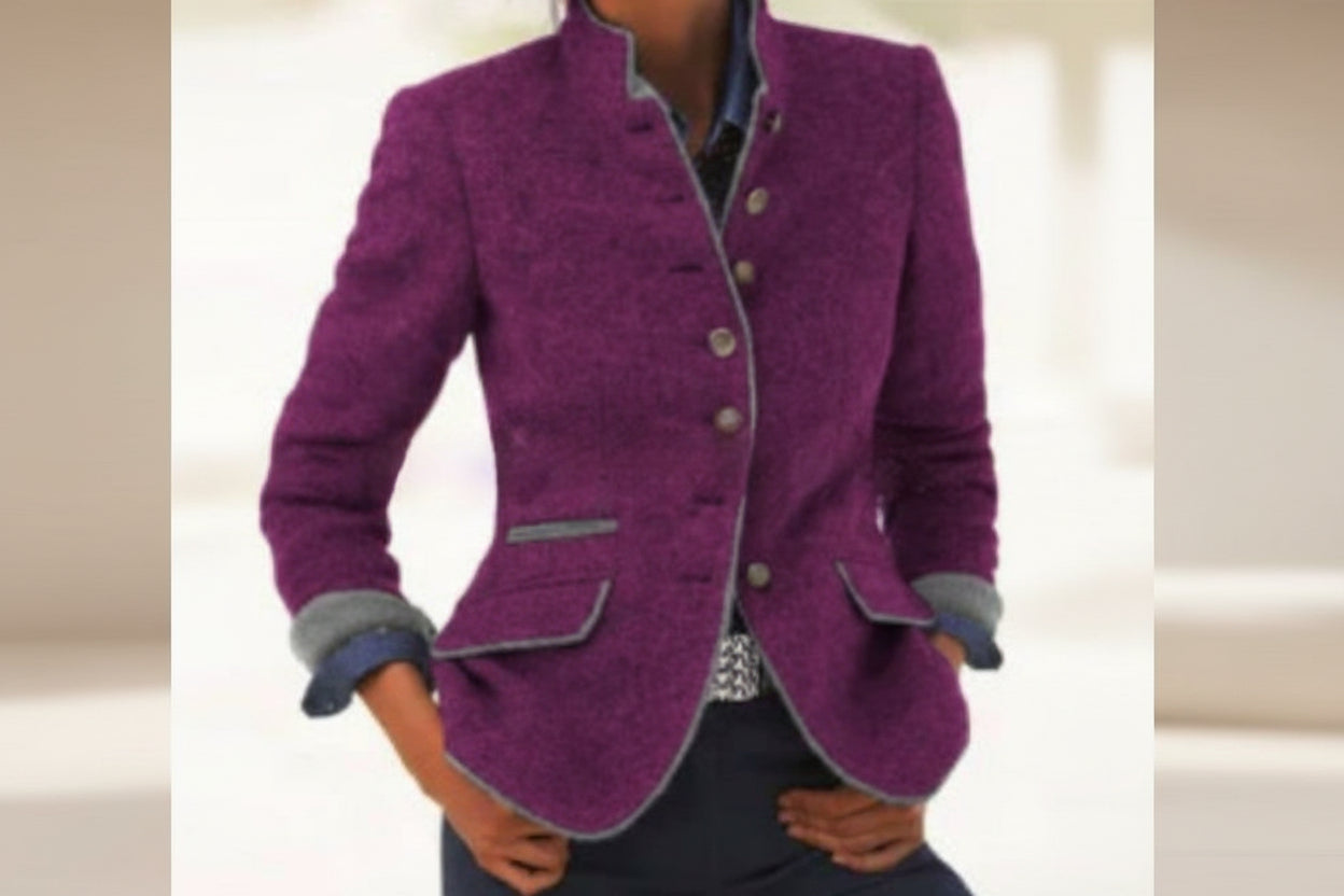 Women’s Color-Block Woolen Jacket – Multi-Button Casual Elegant Coat FitiqueFit