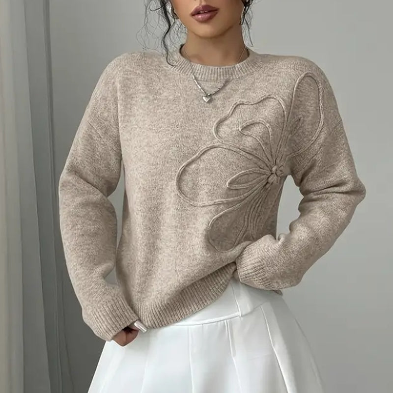 Women's Elegant Floral Sweater - Crew Neck Long Sleeve Casual Pullover FitiqueFit