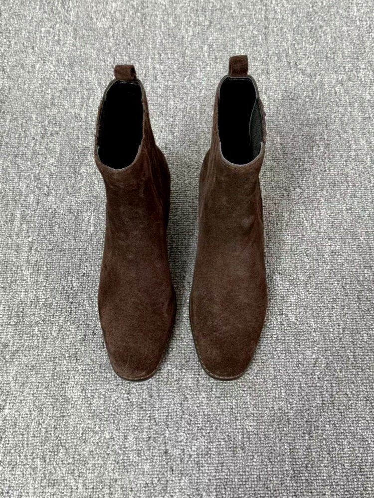 Women’s Retro Square-Toe Mid-Heel Chunky Leather Boots FitiqueFit