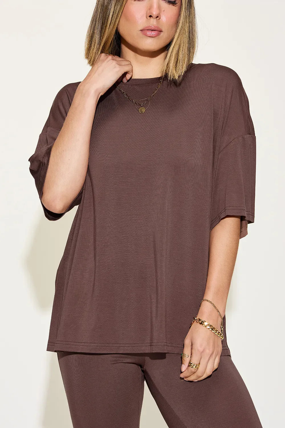 Basic Bae Full Size Bamboo Drop Shoulder T-Shirt and Flare Pants Set New Era Fashion LLc
