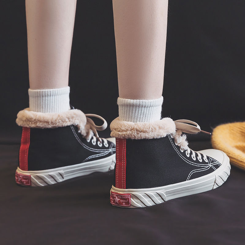 Women’s Warm Black Winter Thick Flat High-Top Velvet Canvas Shoes FitiqueFit