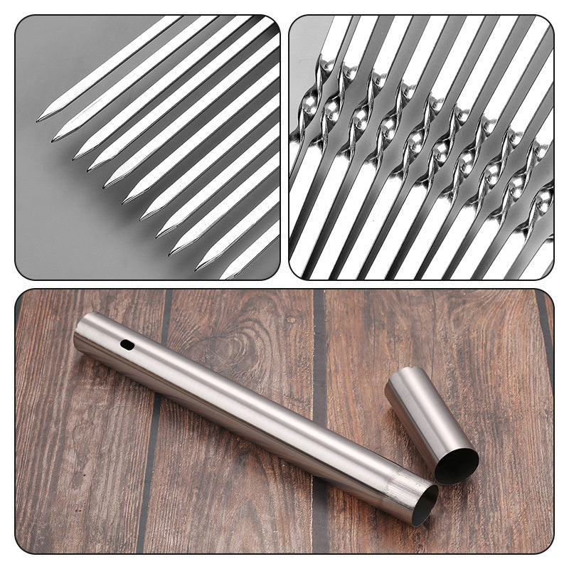 15pcs of Stainless Steel Skewers And 1 Storage Tube for Barbecuing; Reusable Grill Skewers for Shish Kebab And Camping Flat Forks Gadgets NovaCart