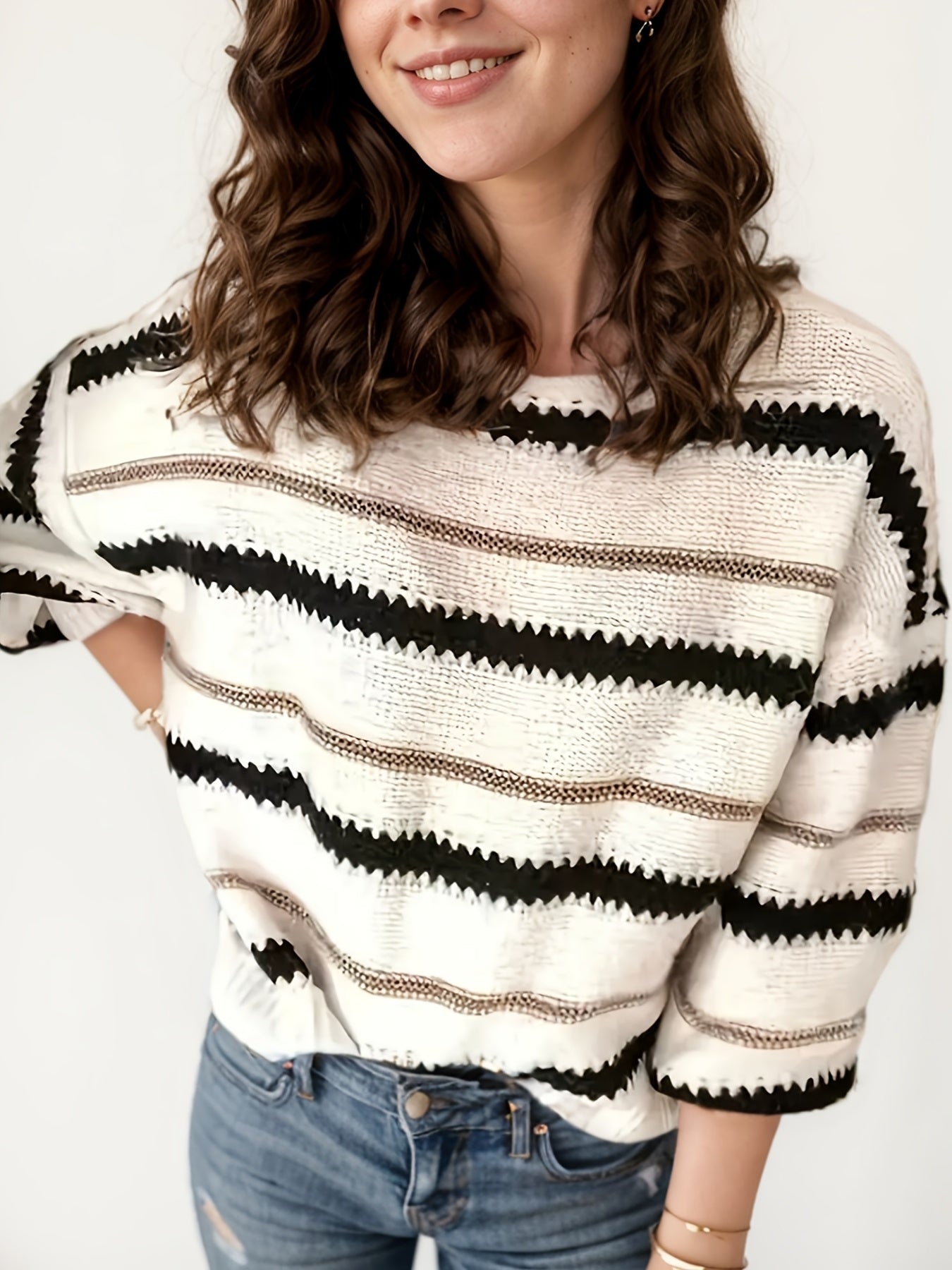 Women’s striped knitted pullover sweater FitiqueFit
