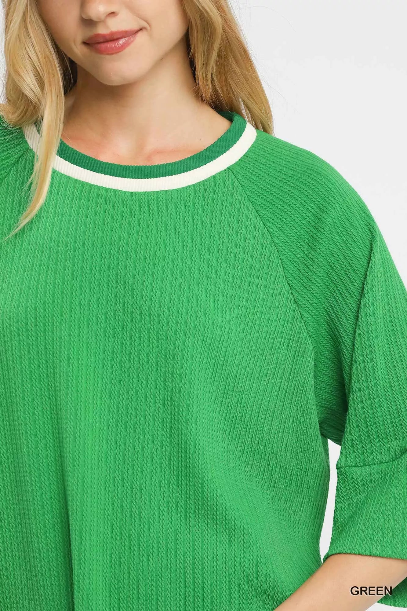 Umgee Ribbed Knit Top with Contrast Trim FitiqueFit
