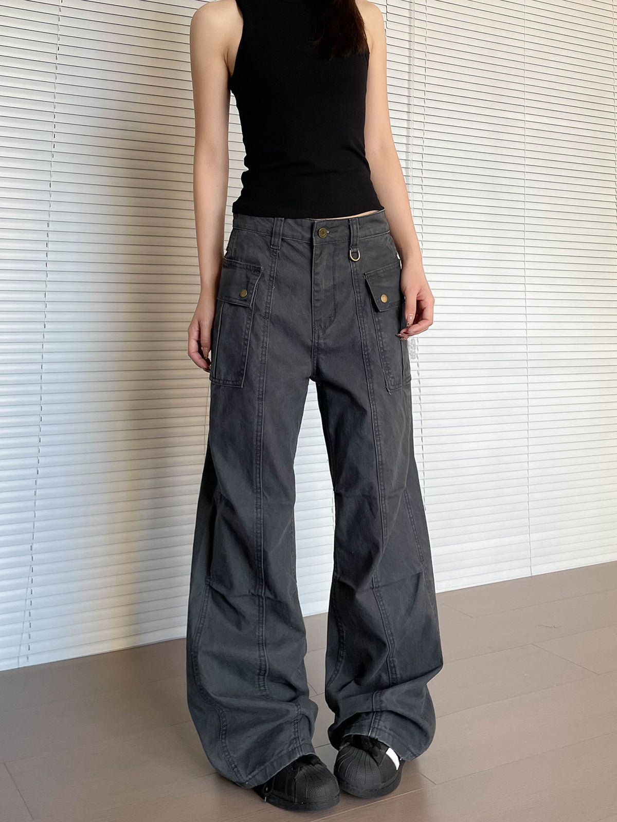 Women’s Straight Leg Slightly Flared Washed Casual Pants FitiqueFit