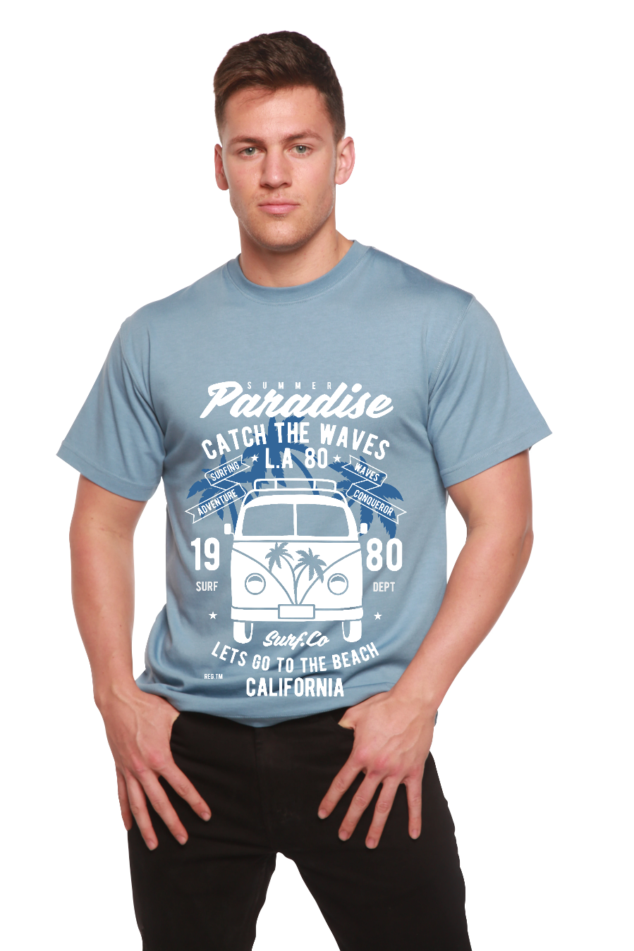 Catch The Waves Men's Bamboo Viscose/Organic Cotton Short Sleeve Graphic T-Shirt Spun Bamboo