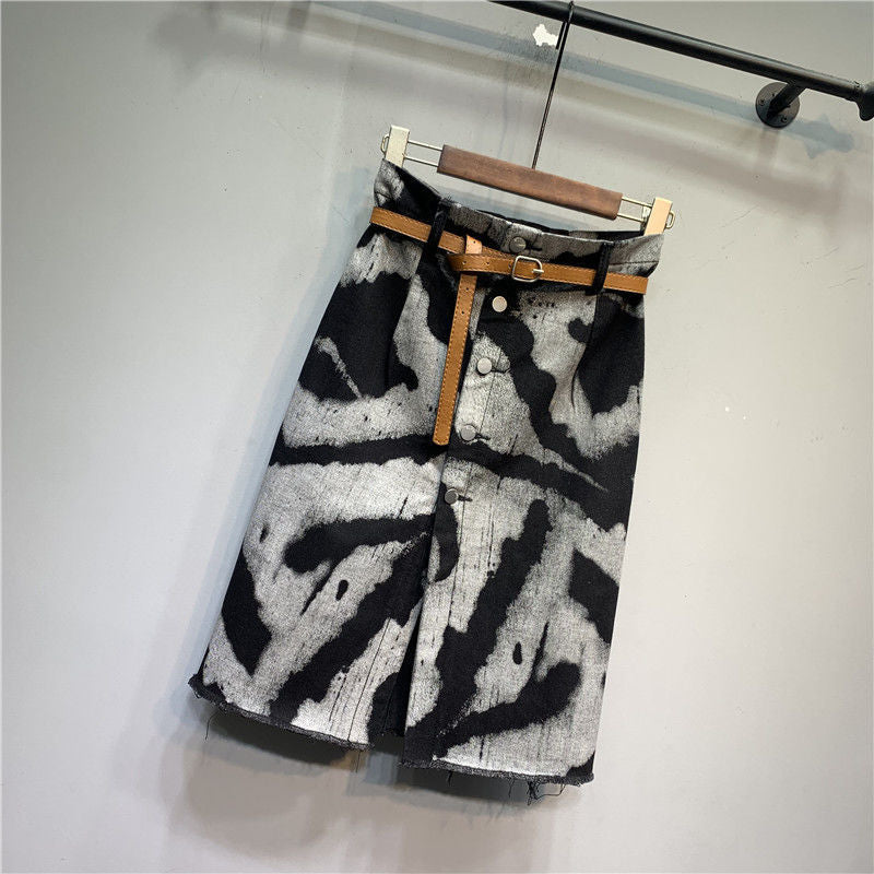 Tie-dyed High Waist Stretch Denim Skirt Grayceful LLC