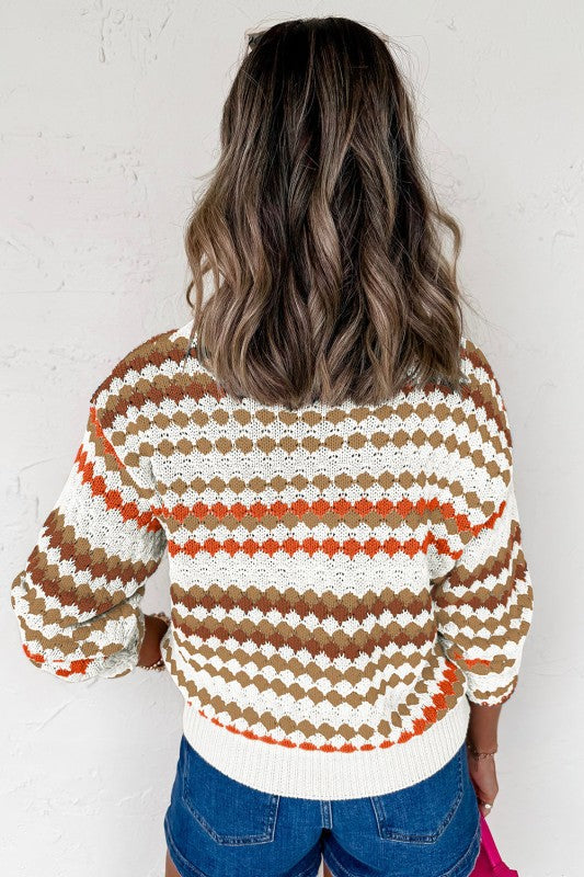 Stripe Eyelet Knit Drop Shoulder Sweater Shop Style & More | Fresh Looks, Everyday Deals & Free Shipping