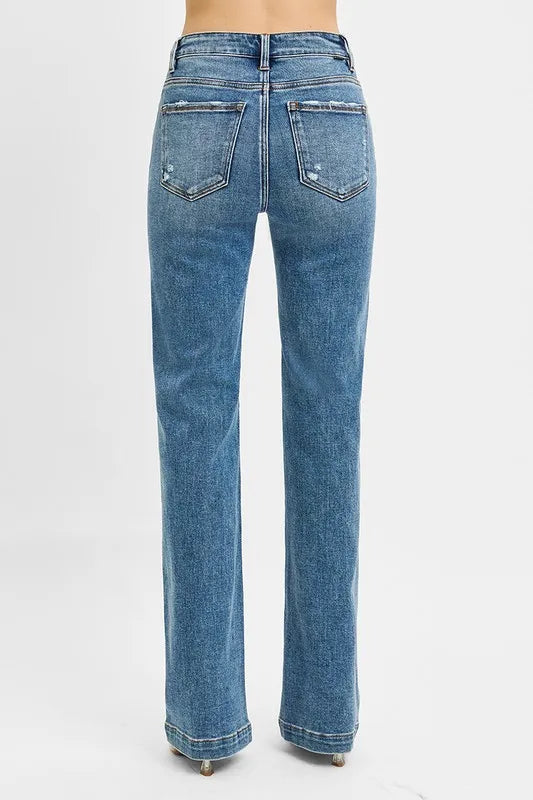 RISEN Full Size Distressed Detail Bootcut Jeans Plus Size West2East Surf