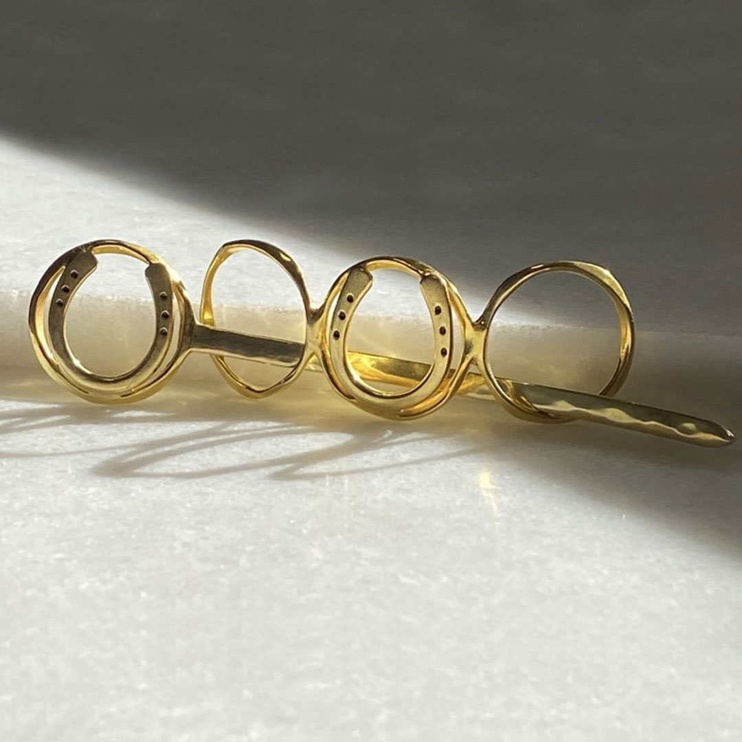 Handcast Horseshoe and 14k Gold on Brass Center Ring Bun Cover Hair Pin Urban-Equestrian
