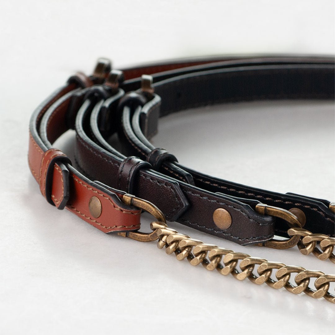 Vanity Strap - Curb Chain in Antique Brass and Deep Brown Leather Urban-Equestrian