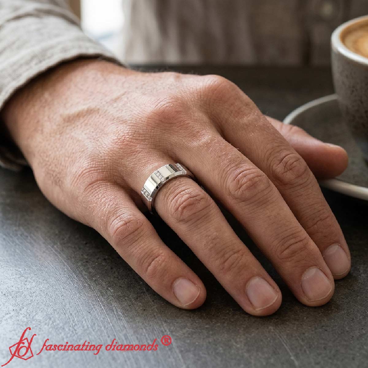 Channel Set 3 Stone Mens Anniversary Ring Fascinating Diamonds