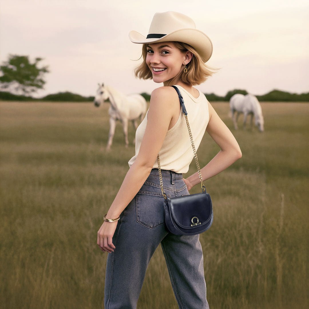 Coronado- Horse Bit Lock Luxury Leather Crossbody Handbag in Black Urban-Equestrian