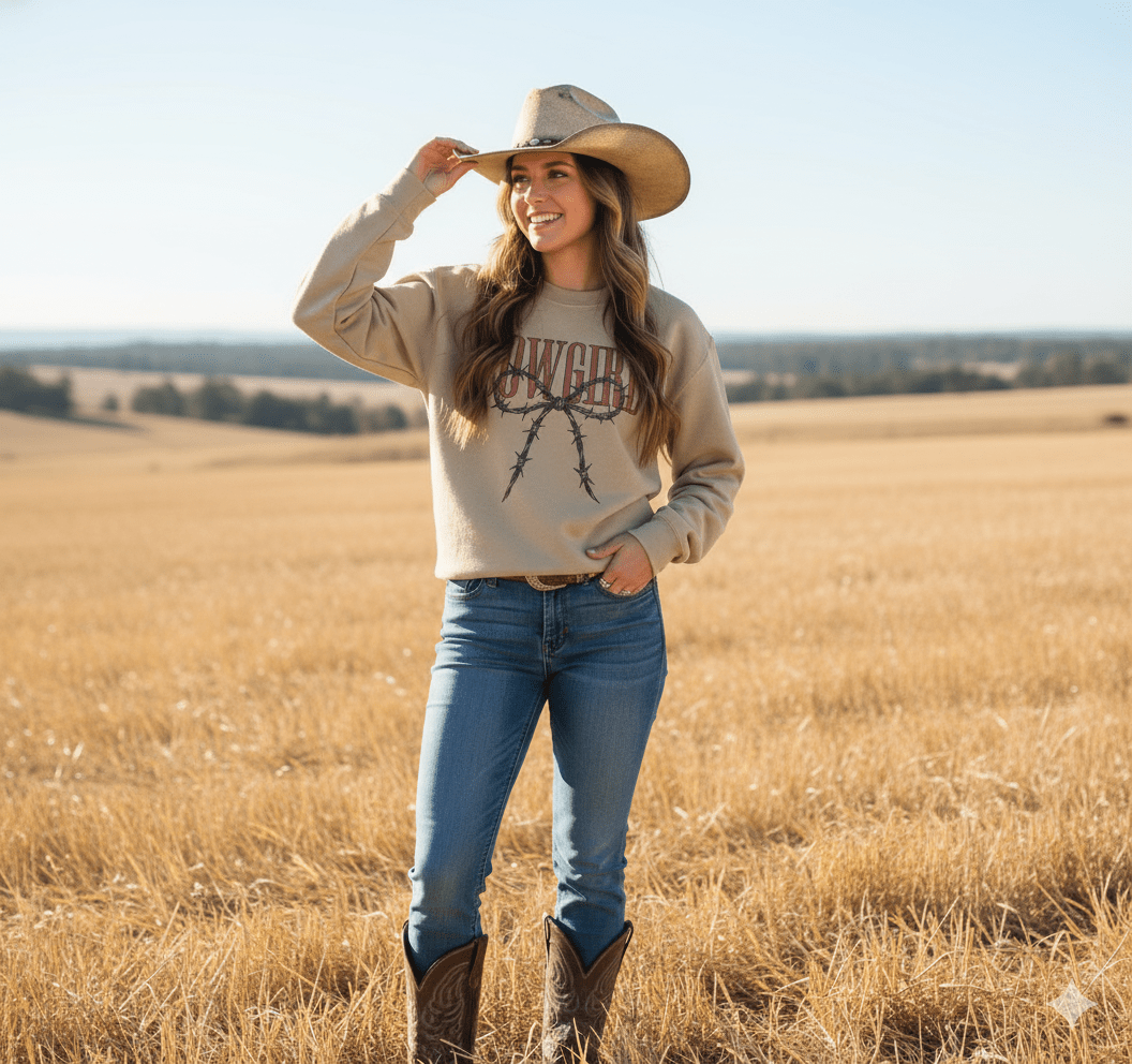 Cowgirl Barbed Wire Bow Graphic Sweatshirt Wild Junkie