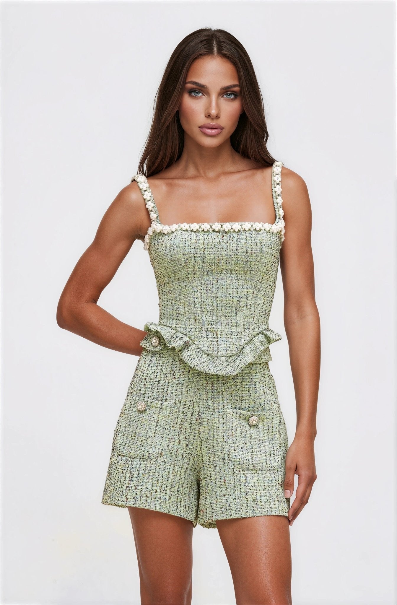 Crystal Tweed Top – Green XO, Tina