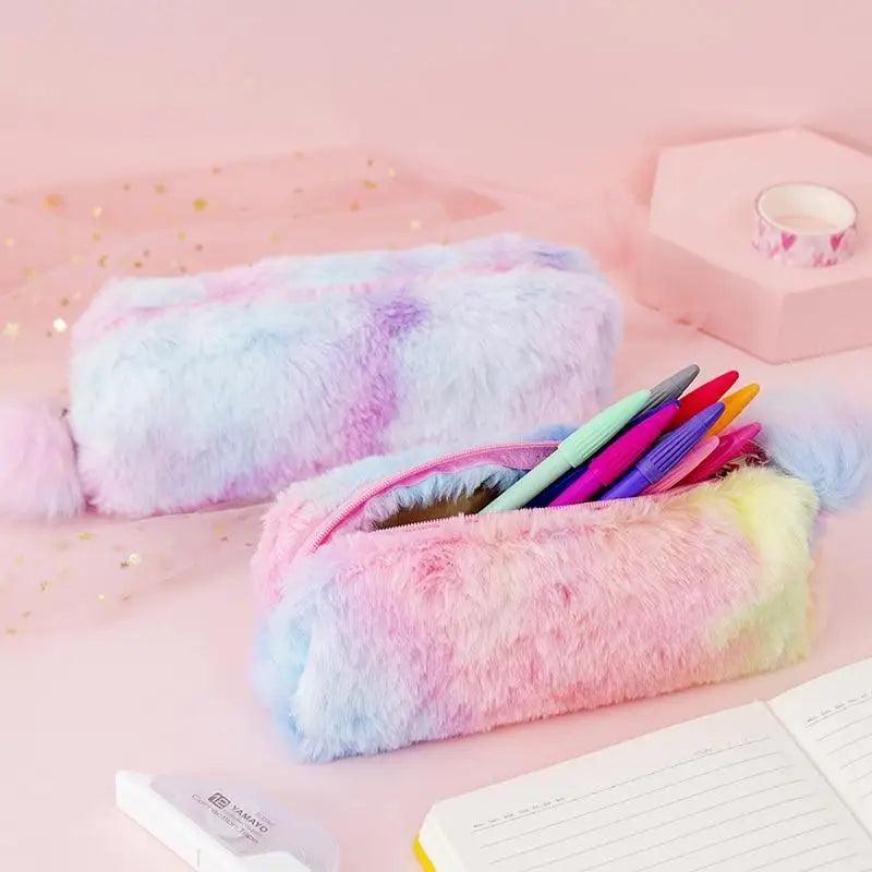 Cute Candy Color Creative Plush Students Pencil Case Soft Stationery Large Capacity Pouch For Girls Stevvex