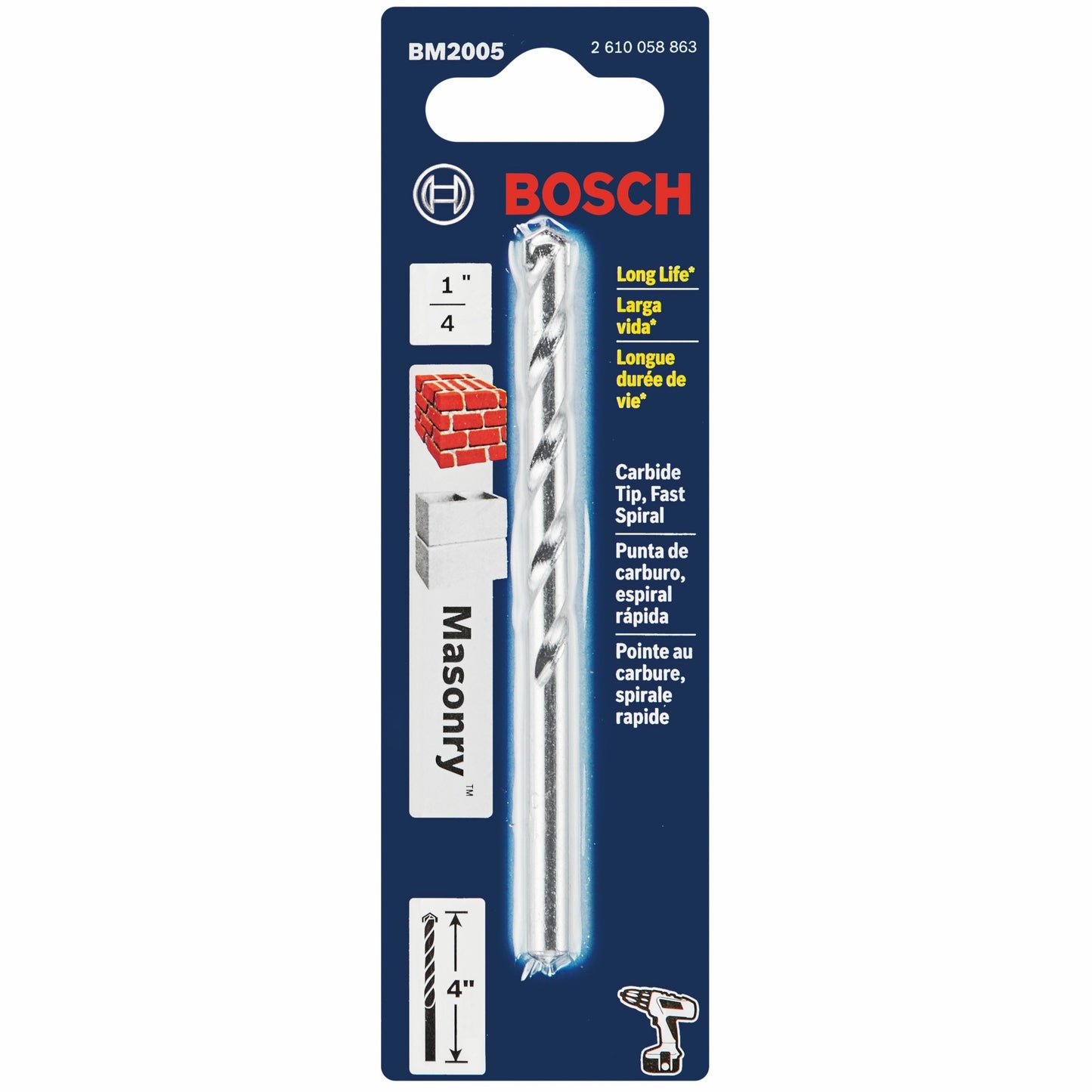 BOSCH BM2005 1/4 In. X 2 In. X 4 In. Fast Spiral Rotary Masonry Drill Bit VM Hardware
