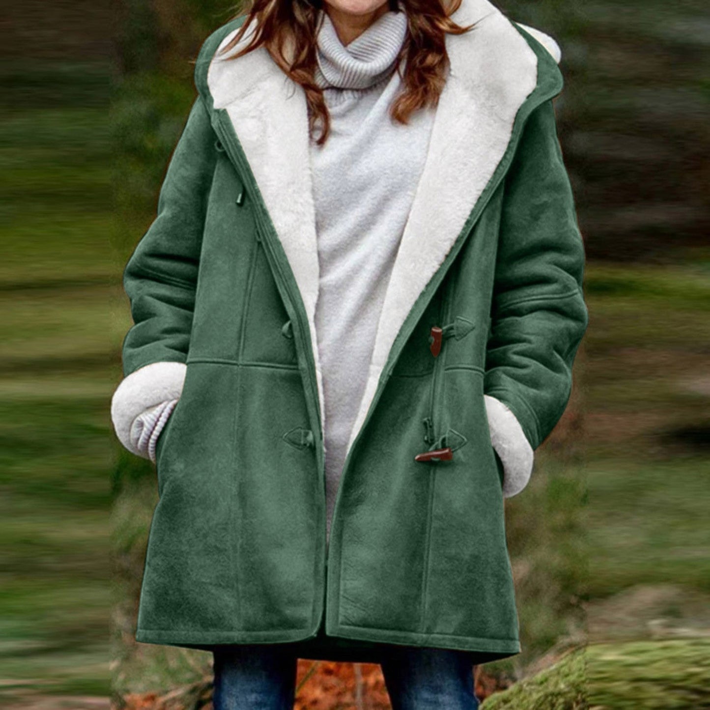 Sherpa-Lined Duffle Toggle Jacket with Hood — Warm Hooded Fleece Coat FitiqueFit