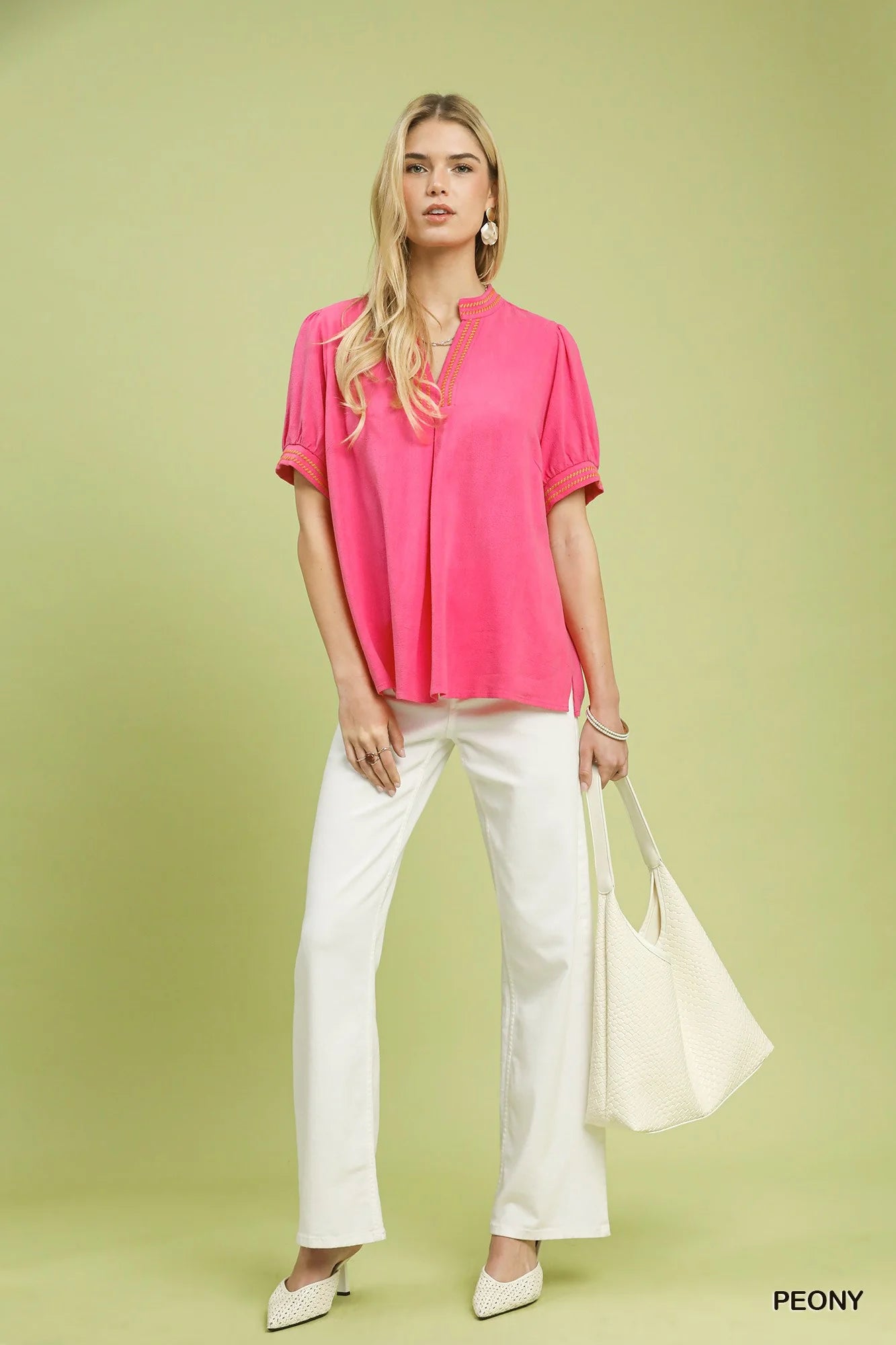 Umgee Embroidery Linen Puff Sleeve Blouse New Era Fashion LLc