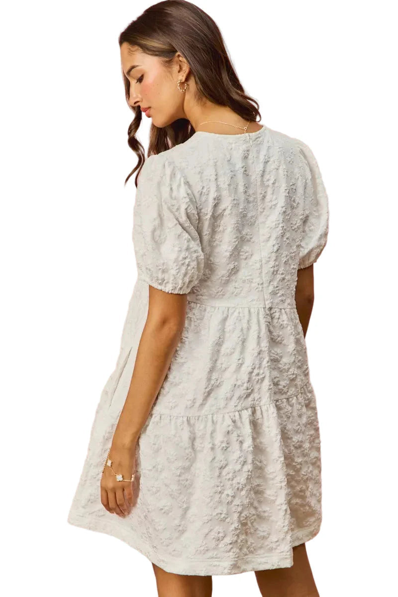 SO ME Floral Jacquard Diagnol Tiered Short Mini Dress West2East Surf
