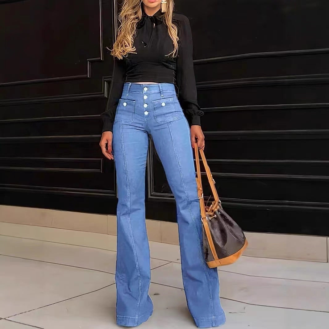 Women's Patchwork Jeans Slim Fit Slimming Stretch Flared Pants See size chart under “more details” The Fashion Celestial