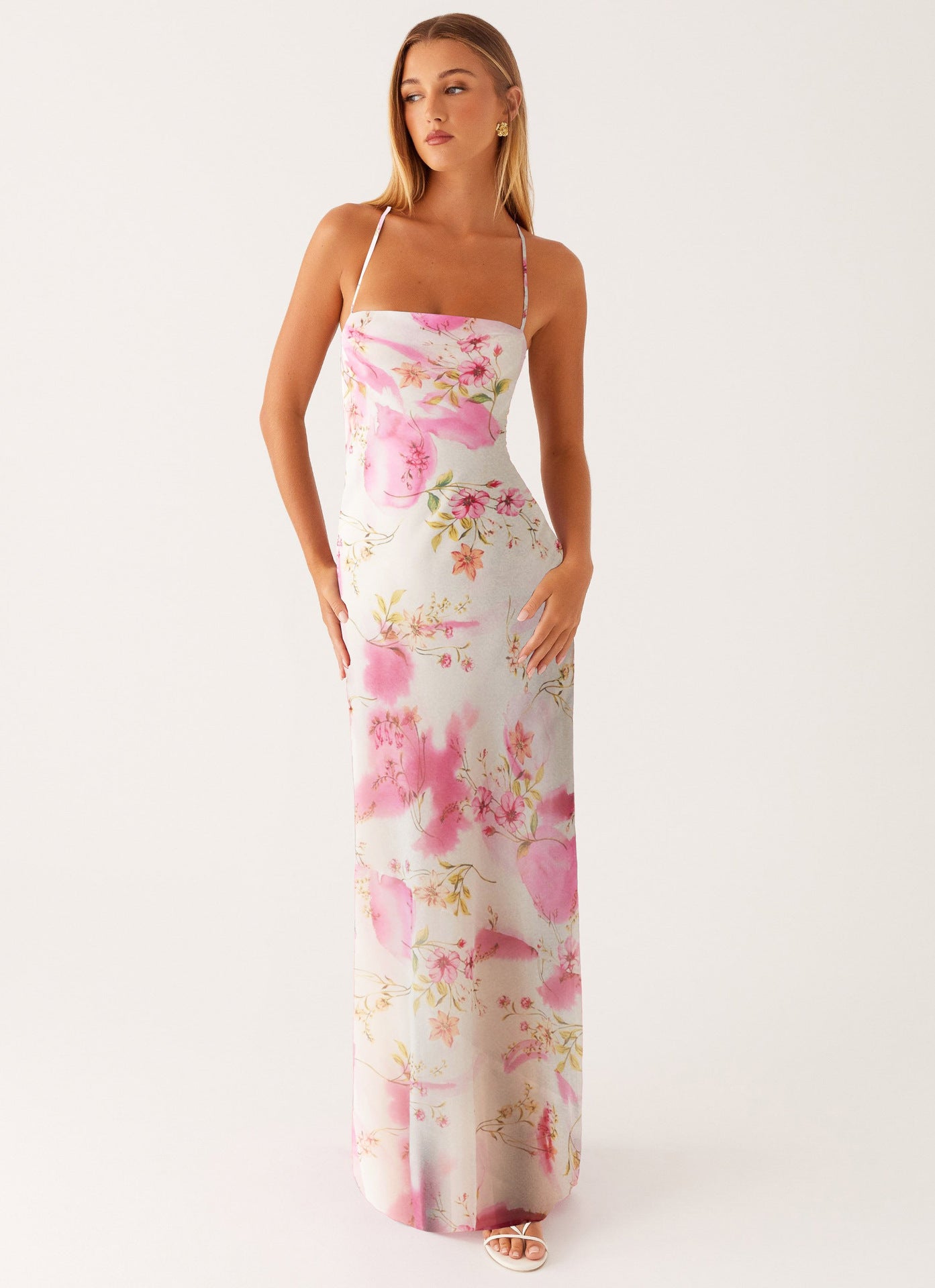 Printed Sleeveless Strap Bodycon Maxi Dress | High Waist FitiqueFit