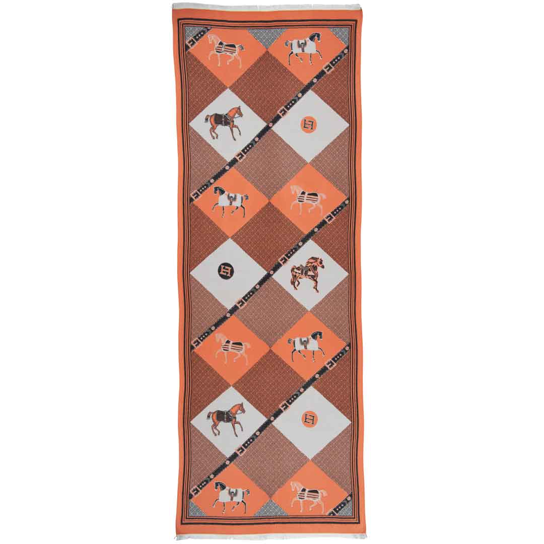 Della - Tangerine Equestrian Motif Luxe Shawl Urban-Equestrian