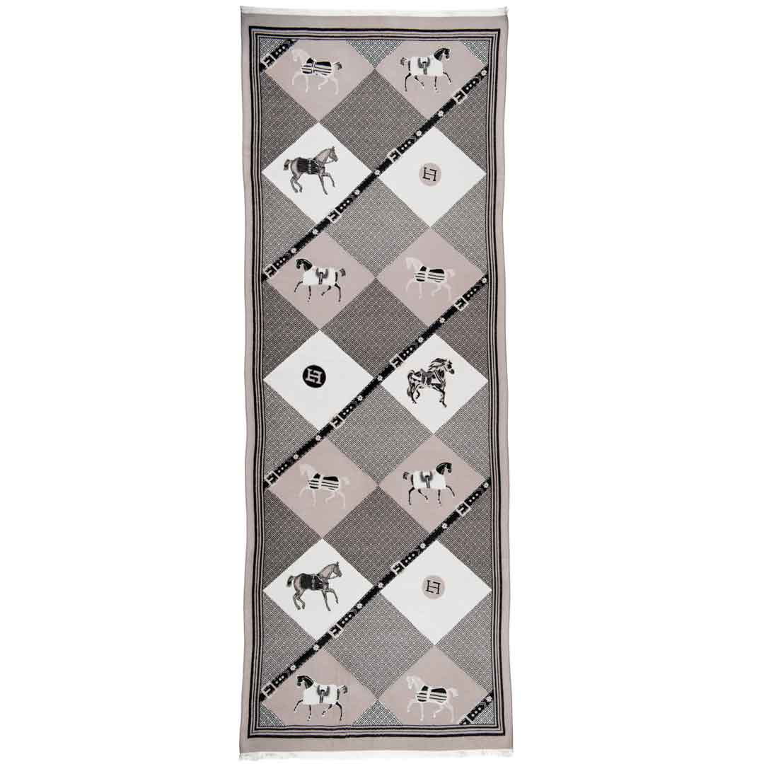 Della - Taupe Equestrian Motif Luxe Shawl Urban-Equestrian