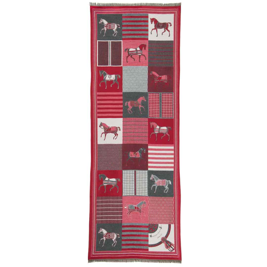 Devon - Crimson Equestrian Motif Luxe Shawl Urban-Equestrian