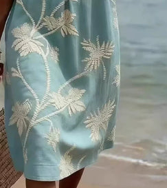Women's Resort V-Neck Coconut Print Loose Three-Quarter Sleeve Dress FitiqueFit