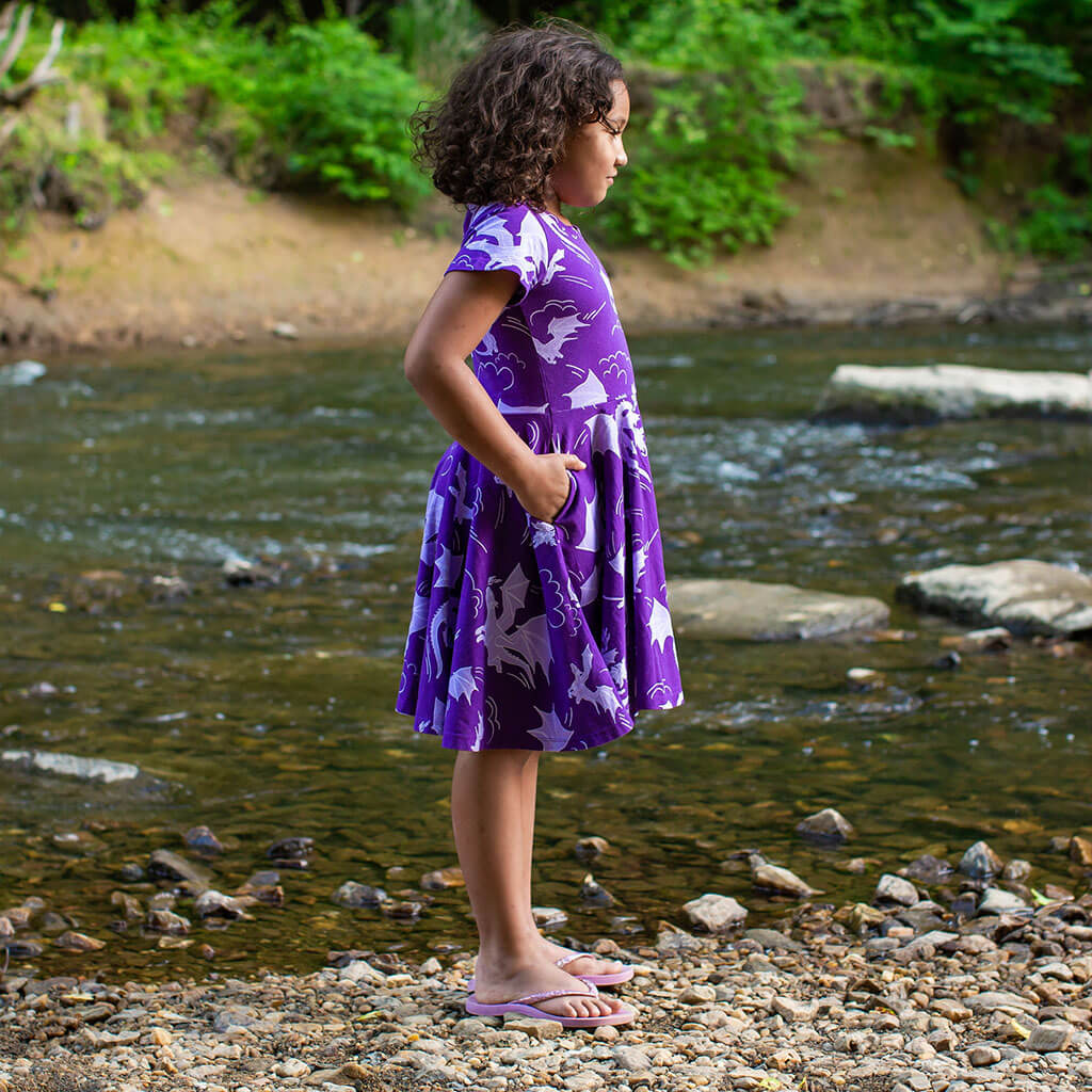 "Purple Reign" Dragons Short Sleeve Super Twirler Play Dress with Pockets Princess Awesome & Boy Wonder