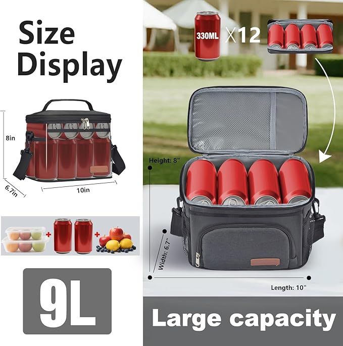 ExtraCharm Insulated Lunch Bag for Women/Men - Reusable Lunch Box for Office Picnic Hiking Beach - Leakproof Cooler Tote Bag Organizer with Adjustable Shoulder Strap for Adults - Black New Era Fashion LLc