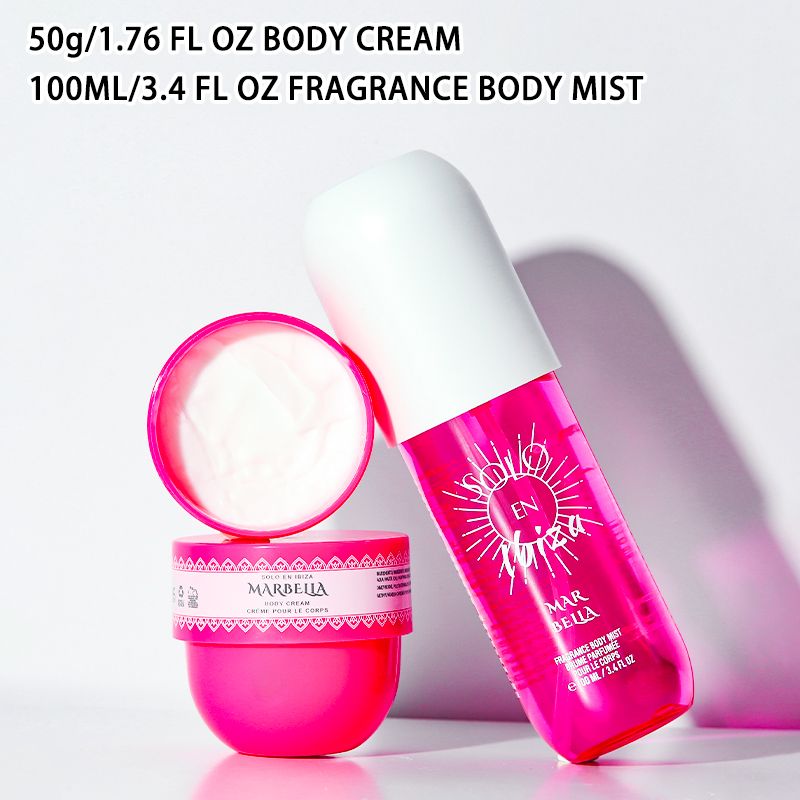 2-Piece Set, SOLO EN IBIZA Body & Hair Fragrance Mist And Body Cream Gift Box For Men And Women, Long Lasting Fragrance, 4 Different Scent, Perfect For Holiday Gifts, Dating, Daily Life, Parties New Era Fashion LLc