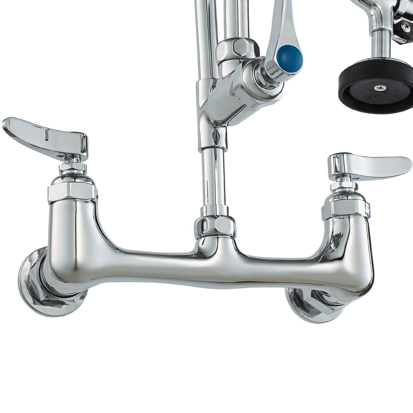 Wall-Mounted Kitchen Faucet, 47" Tall, 8" Apart, with 12" Rotating Spout and Pre-Rinse Spray, Brass Build, Pull-Down Feature for Multi-Compartment Sinks New Era Fashion LLc