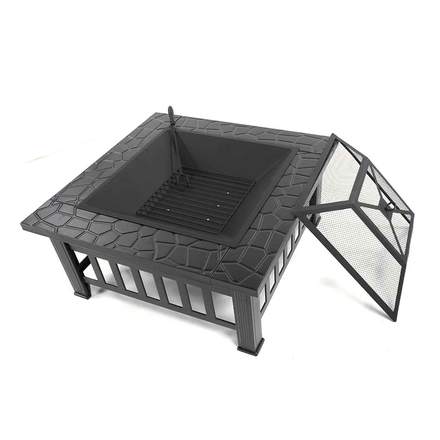 Portable Courtyard Metal Fire Pit with Accessories Black New Era Fashion LLc