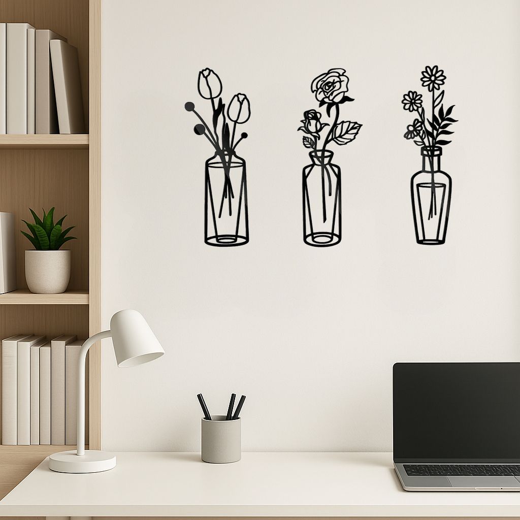 CIFbuy™ Metal Flower Wall Decorations Set of 3 Simple Iron Vase-Inspired Wall Art Ideal for Kitchens Bathrooms Living Rooms Bedrooms Studies Doors Por(TikTok/temu self-pickup orders) New Era Fashion LLc